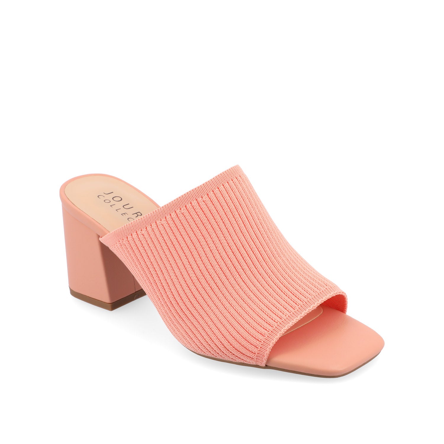 LORENNA MULE BLOCK HEELS IN KNIT FABRIC - Coral