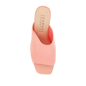 LORENNA MULE BLOCK HEELS IN KNIT FABRIC - Coral