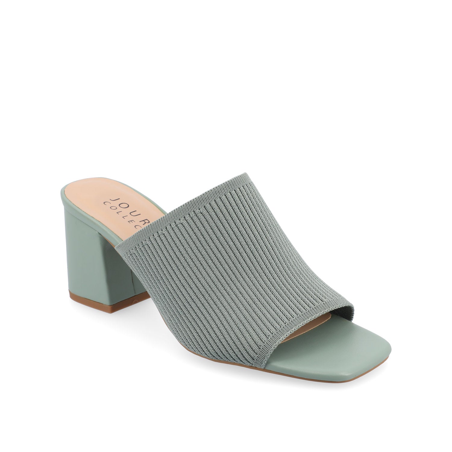 LORENNA MULE BLOCK HEELS IN KNIT FABRIC - Green