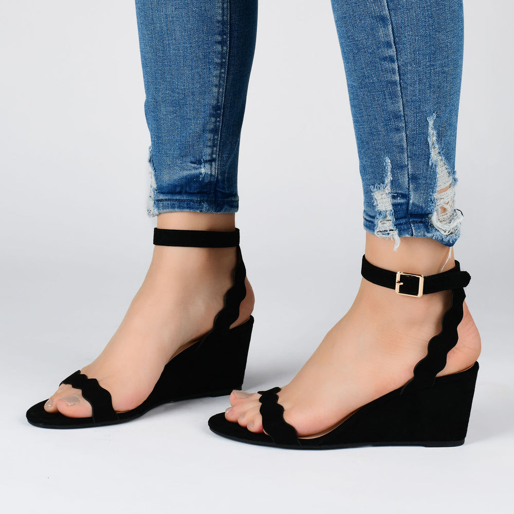 LOUCIA STRAPPY WEDGE HEELS IN FAUX SUEDE