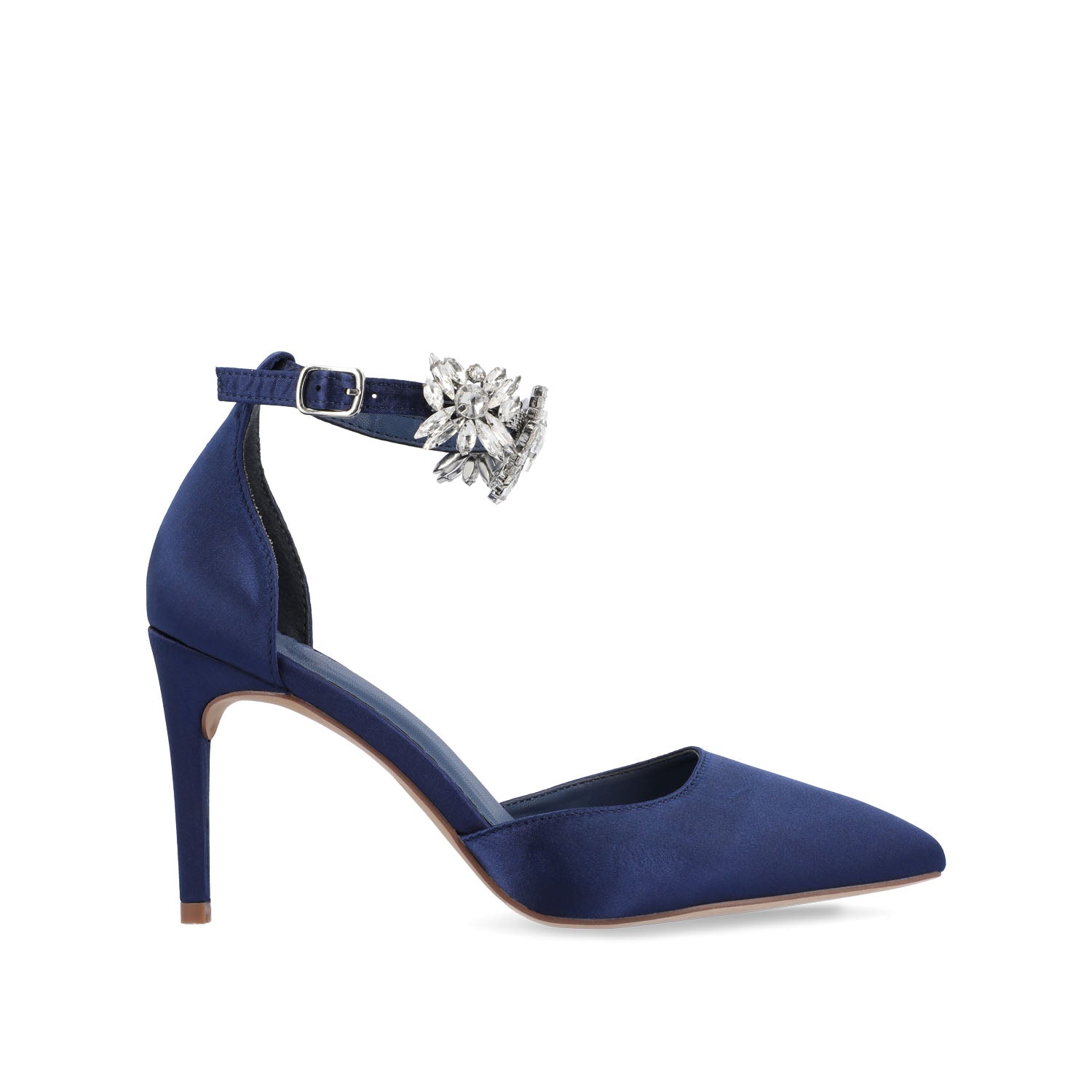 LOXLEY D'ORSAY STILETTO HEELS IN SATIN - Navy Nubuck