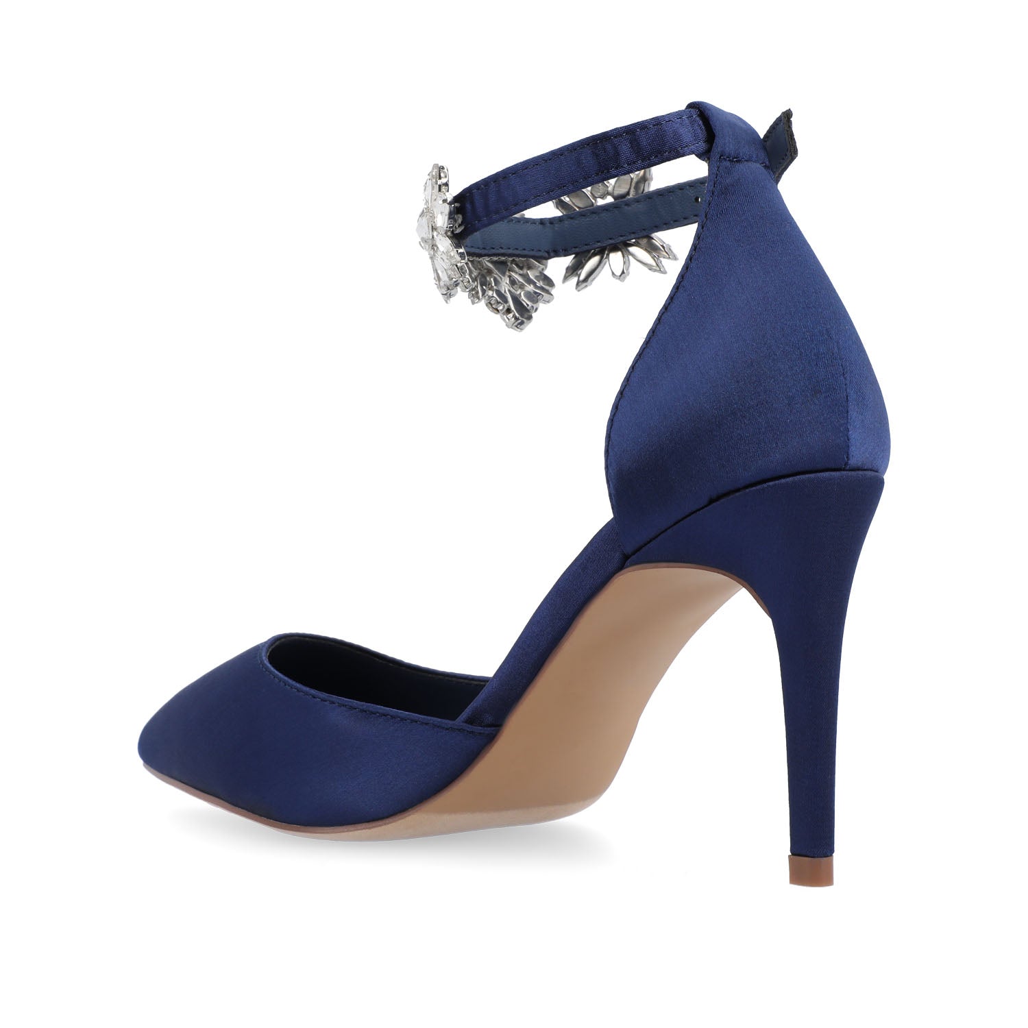 LOXLEY D'ORSAY STILETTO HEELS IN SATIN - Navy Nubuck