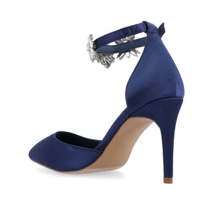 LOXLEY D'ORSAY STILETTO HEELS IN SATIN - Navy Nubuck