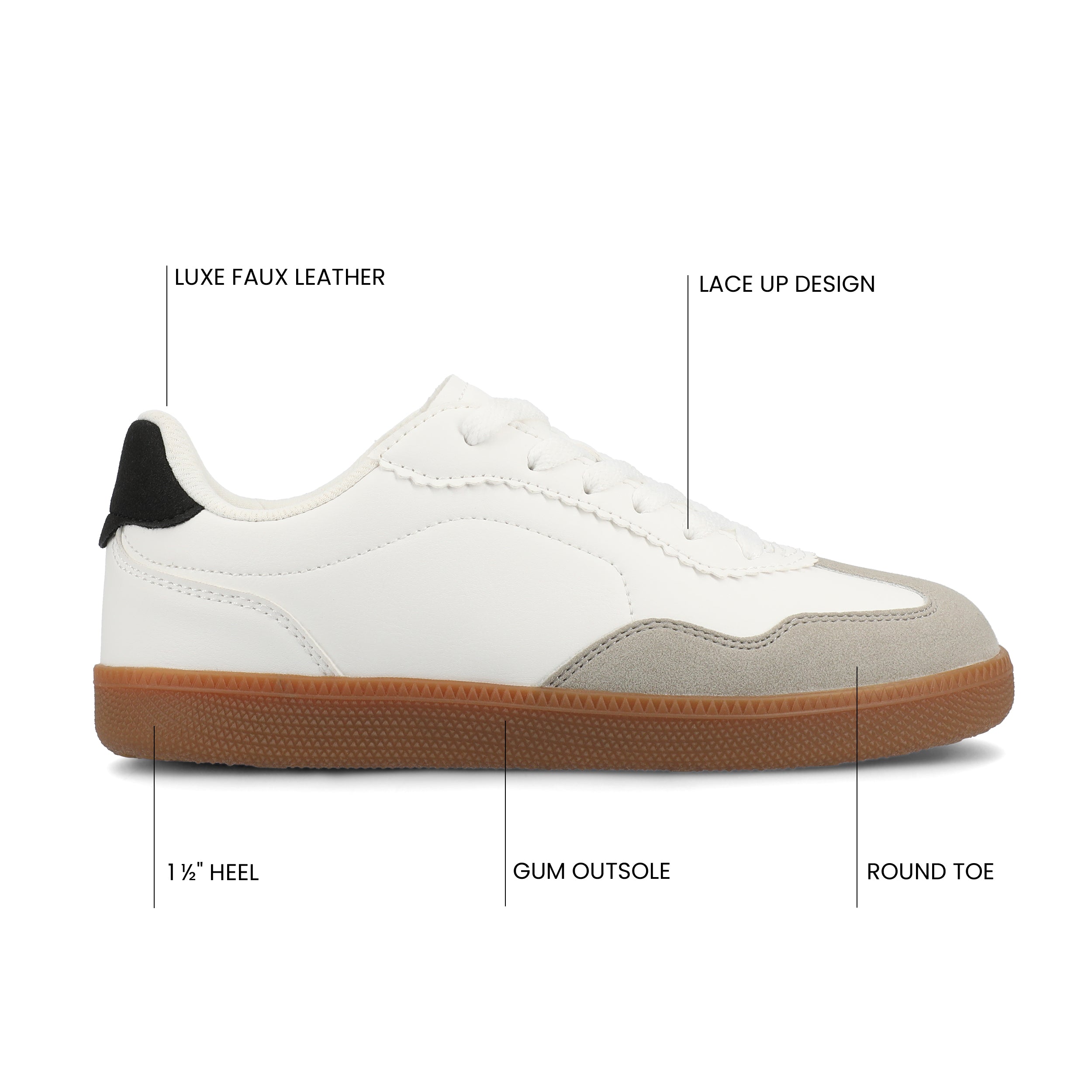 LUMMIE CASUAL LACE UP SNEAKERS - White PU