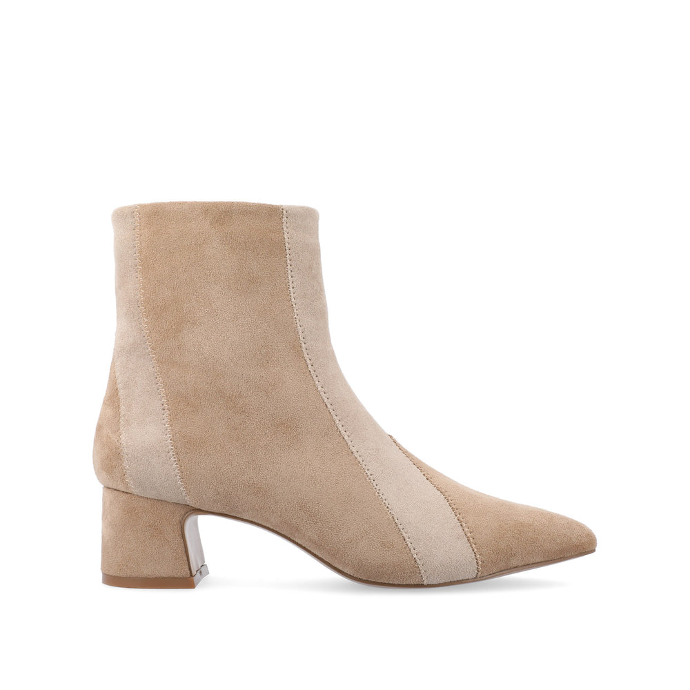 LUSINDA BLOCK HEELED BOOTIE IN FAUX SUEDE