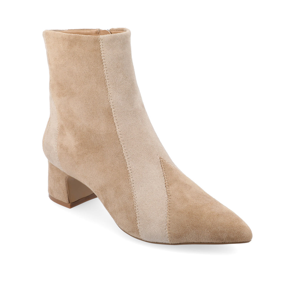 LUSINDA BLOCK HEELED BOOTIE IN FAUX SUEDE