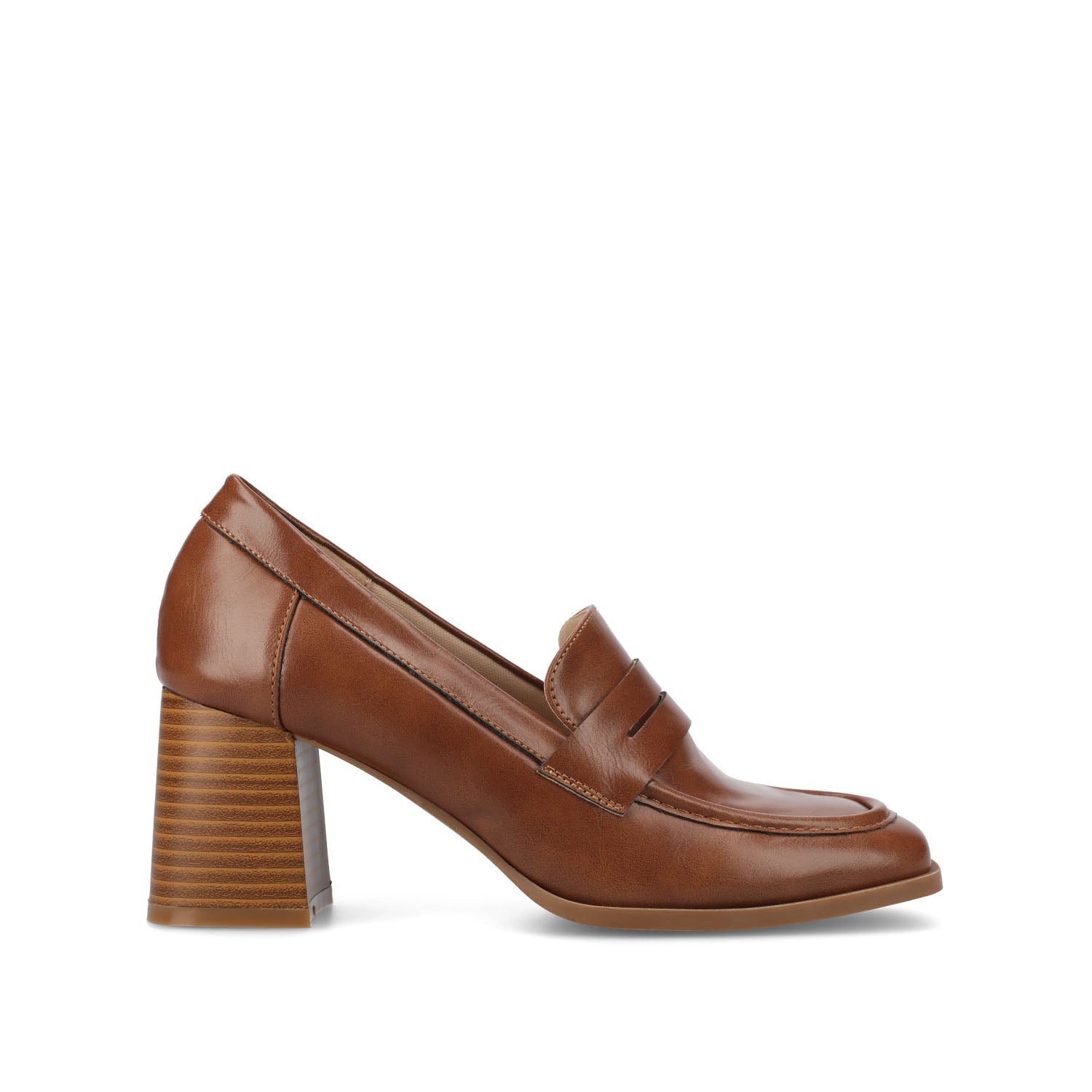 MALLEAH BLOCK HEEL LOAFERS IN WIDE - Brown PU