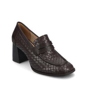 MALLEAH BLOCK HEEL LOAFERS IN WIDE - Chocolate Woven
