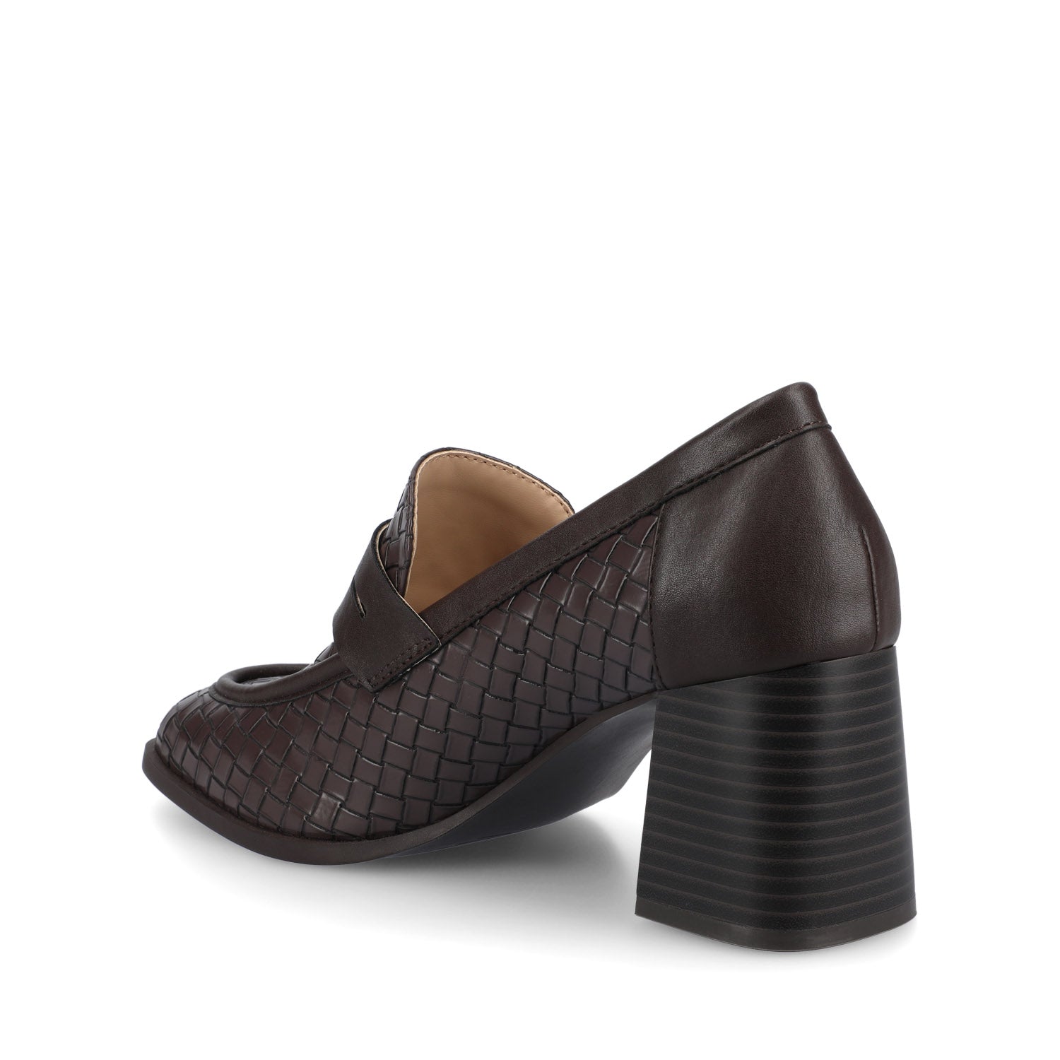 MALLEAH BLOCK HEEL LOAFERS IN WIDE - Chocolate Woven