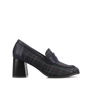 MALLEAH BLOCK HEEL LOAFERS IN WIDE - Navy Plaid