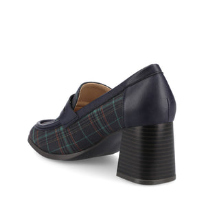MALLEAH BLOCK HEEL LOAFERS IN WIDE - Navy Plaid
