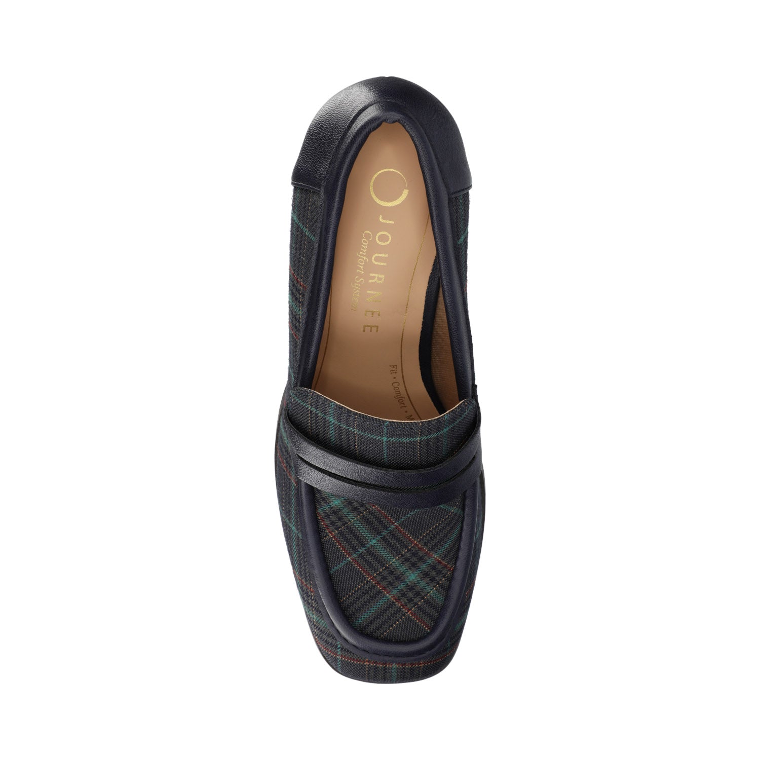 MALLEAH BLOCK HEEL LOAFERS IN WIDE - Navy Plaid
