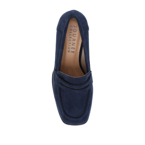 MALLEAH BLOCK HEEL LOAFERS IN WIDE - Navy Nubuck
