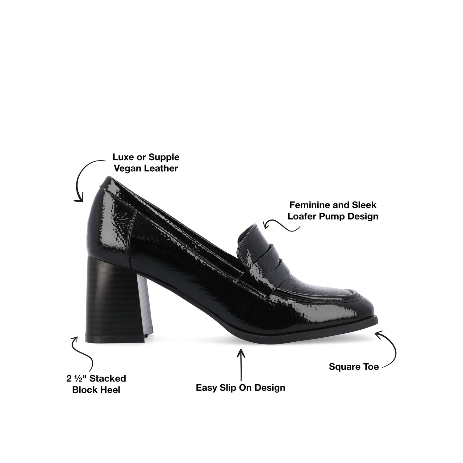 MALLEAH BLOCK HEEL LOAFERS IN WIDE - Patent Black
