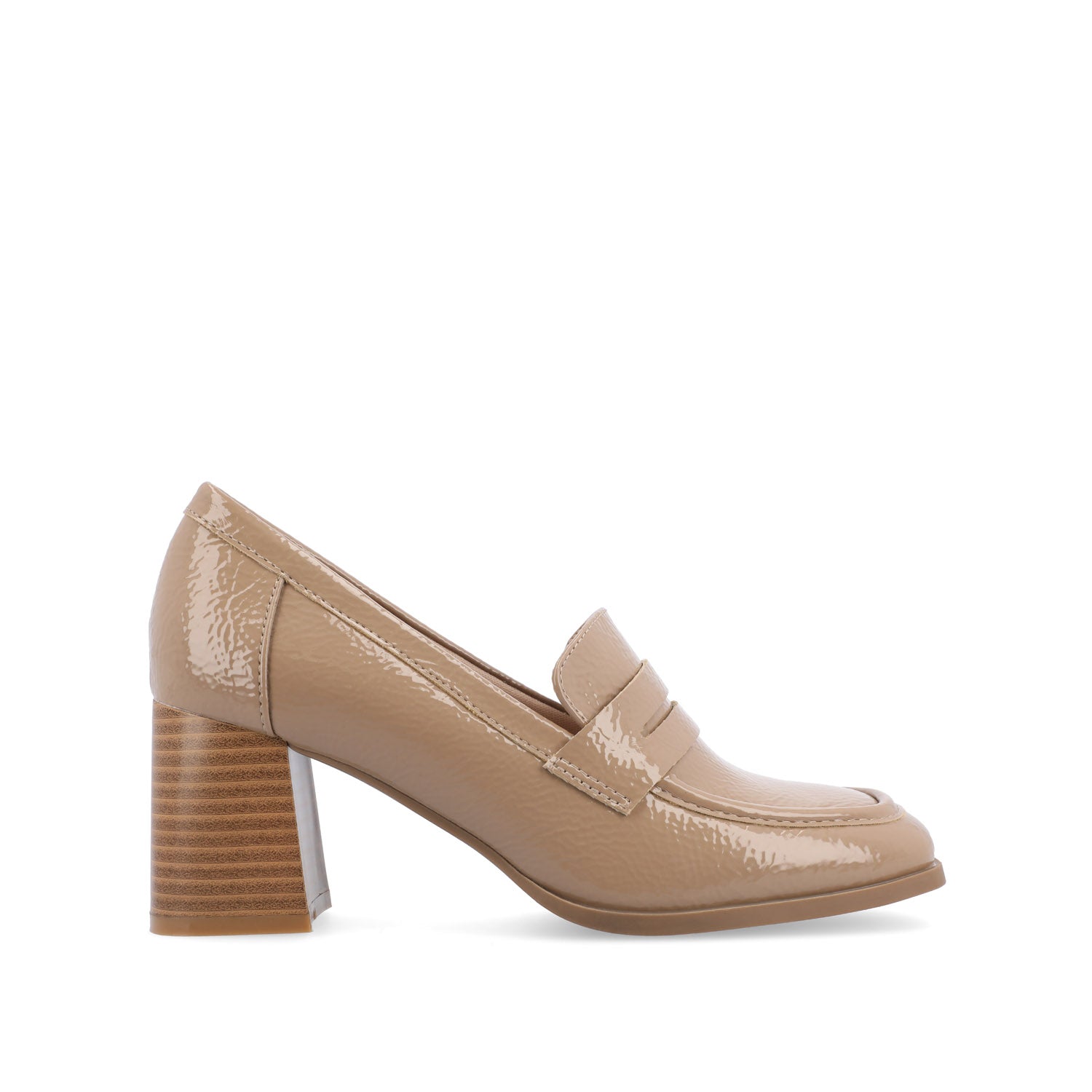 MALLEAH BLOCK HEEL LOAFERS IN WIDE - Patent Taupe