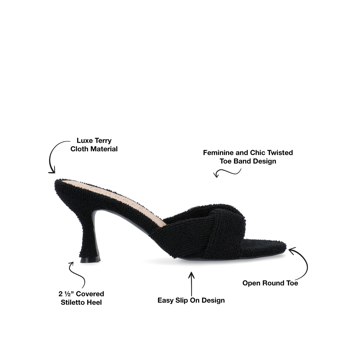 MANNON BACKLESS KITTEN HEEL IN TERRY CLOTH - Black