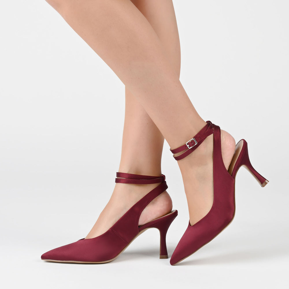 MARCELLA STILETTO PUMP HEELS IN SATIN