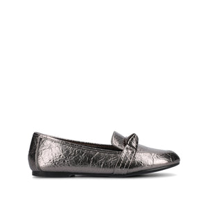 MARCI VEGAN LEATHER LOAFER FLATS IN WIDE - Pewter Crinkle