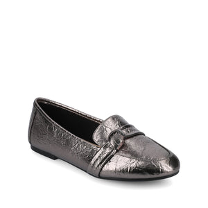 MARCI VEGAN LEATHER LOAFER FLATS IN WIDE - Pewter Crinkle