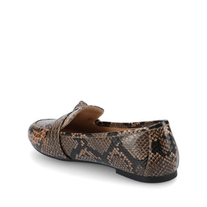 MARCI VEGAN LEATHER LOAFER FLATS IN WIDE - Brown Snake