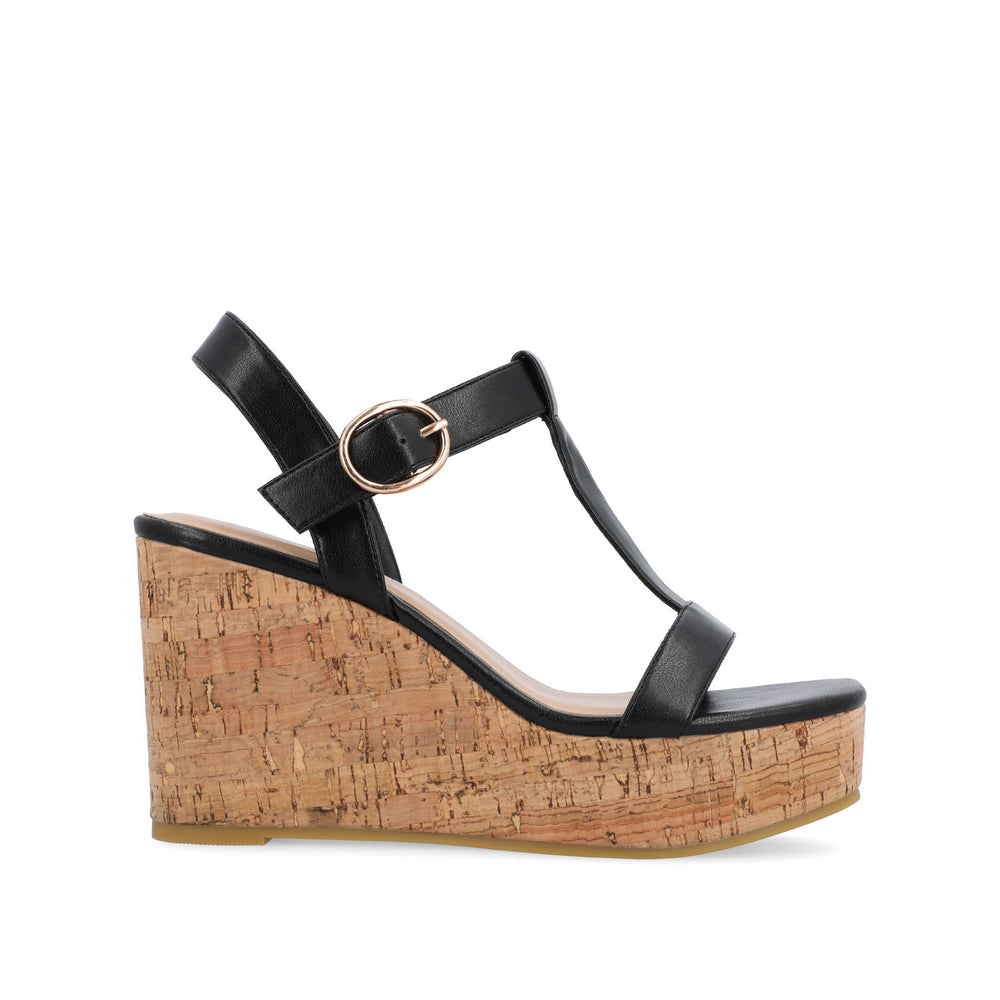 MATILDAA CORK WEDGE HEEL SANDALS IN FAUX LEATHER