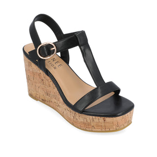 MATILDAA CORK WEDGE HEEL SANDALS IN FAUX LEATHER