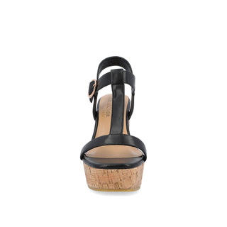 MATILDAA CORK WEDGE HEEL SANDALS IN FAUX LEATHER