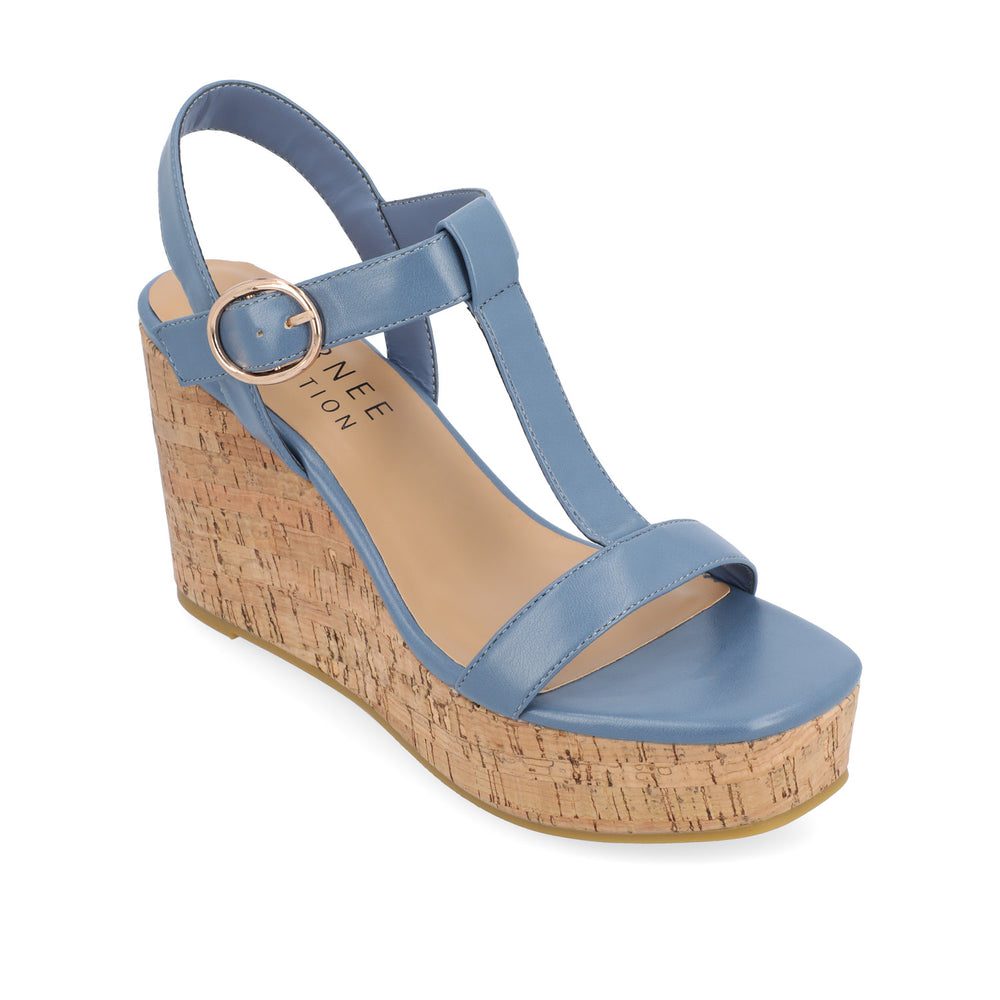 MATILDAA CORK WEDGE HEEL SANDALS IN FAUX LEATHER