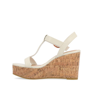 MATILDAA CORK WEDGE HEEL SANDALS IN FAUX LEATHER