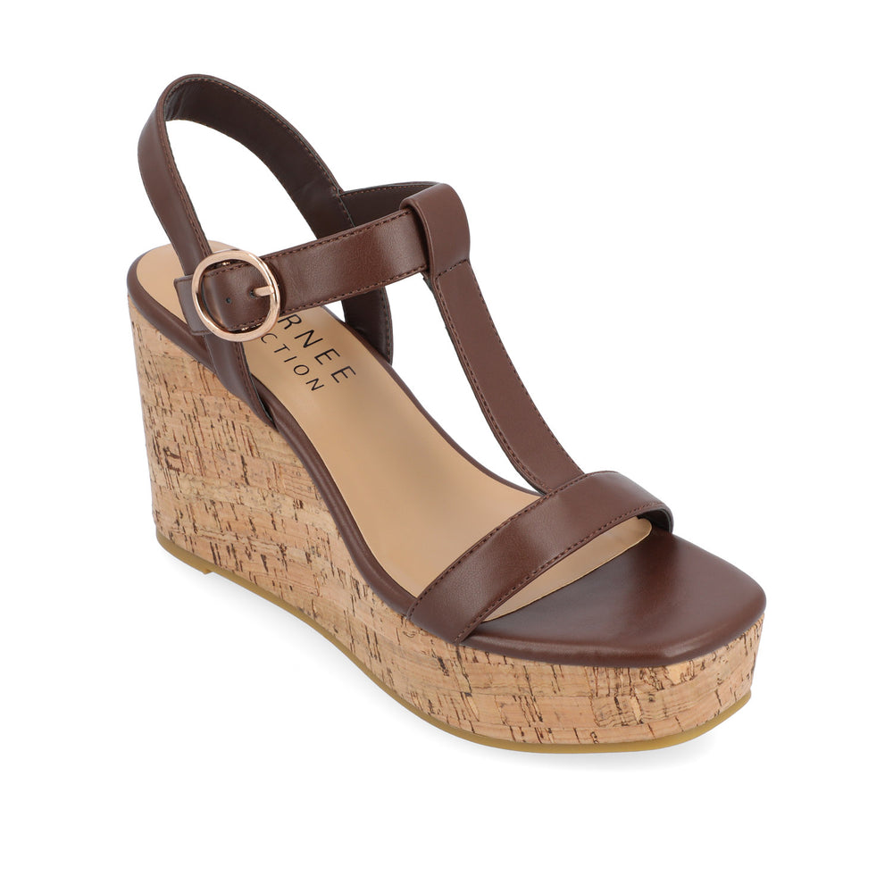 MATILDAA CORK WEDGE HEEL SANDALS IN FAUX LEATHER