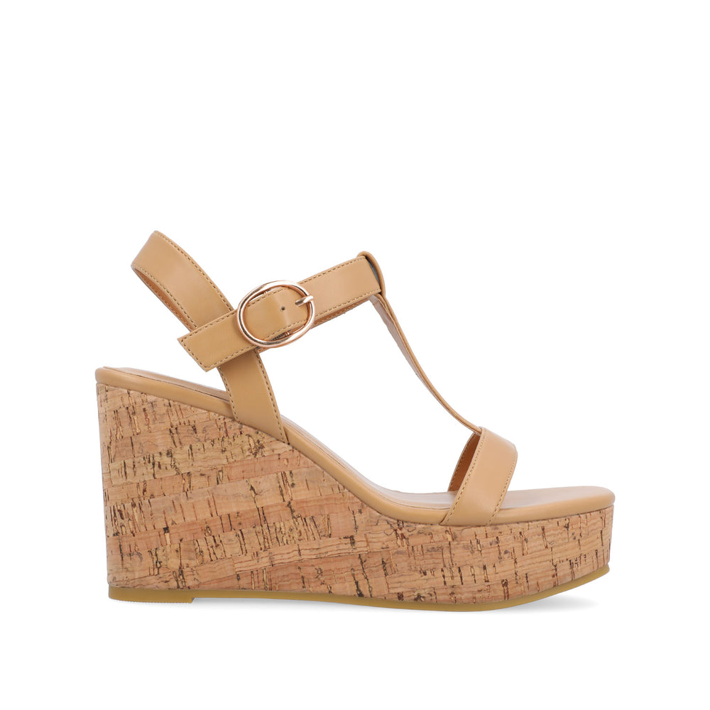 MATILDAA CORK WEDGE HEEL SANDALS IN FAUX LEATHER