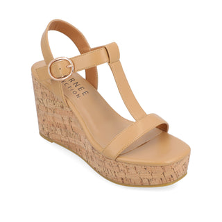 MATILDAA CORK WEDGE HEEL SANDALS IN FAUX LEATHER