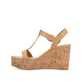 MATILDAA CORK WEDGE HEEL SANDALS IN FAUX LEATHER