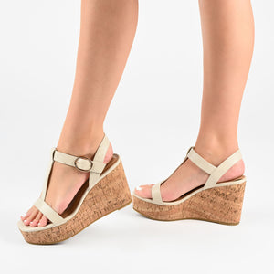 MATILDAA CORK WEDGE HEEL SANDALS IN FAUX LEATHER