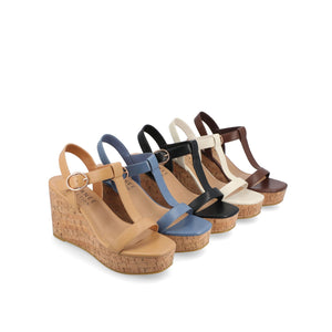 MATILDAA CORK WEDGE HEEL SANDALS IN VEGAN LEATHER - Bone