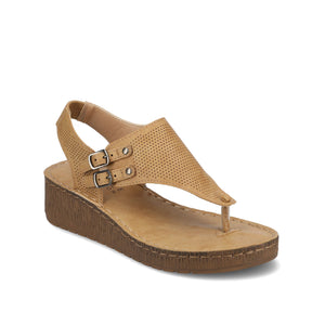 MCKELL WEDGE HEEL SANDALS IN VEGAN LEATHER - Tan
