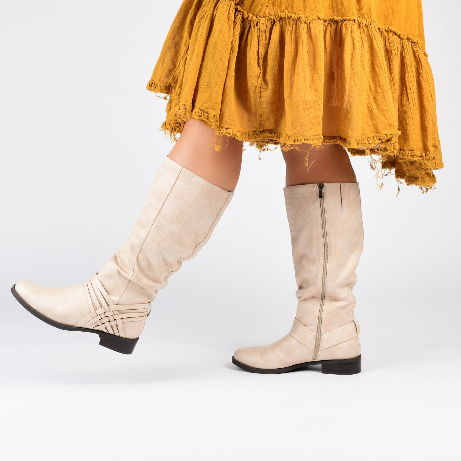 MEG RIDING BOOTS IN WIDE CALF - Stone PU
