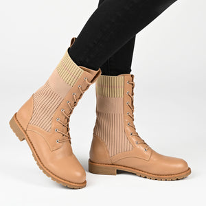 MELEI LACE UP BOOTS IN FAUX LEATHER