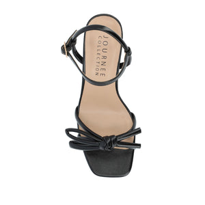 MERYL STRAPPY BLOCK HEELS IN FABRIC - Black
