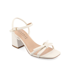 MERYL STRAPPY BLOCK HEELS IN FABRIC - Bone