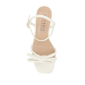 MERYL STRAPPY BLOCK HEELS IN FABRIC - Bone