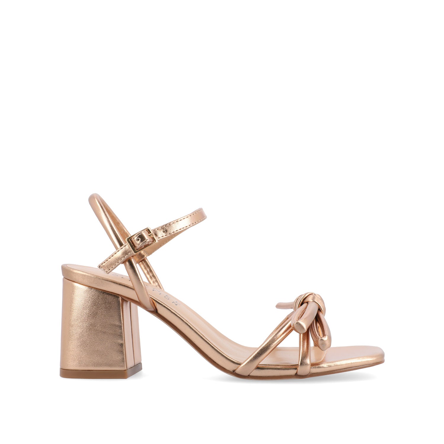 MERYL STRAPPY BLOCK HEELS IN FABRIC - Rose Gold PU