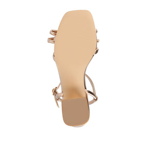 MERYL STRAPPY BLOCK HEELS IN FABRIC - Rose Gold PU