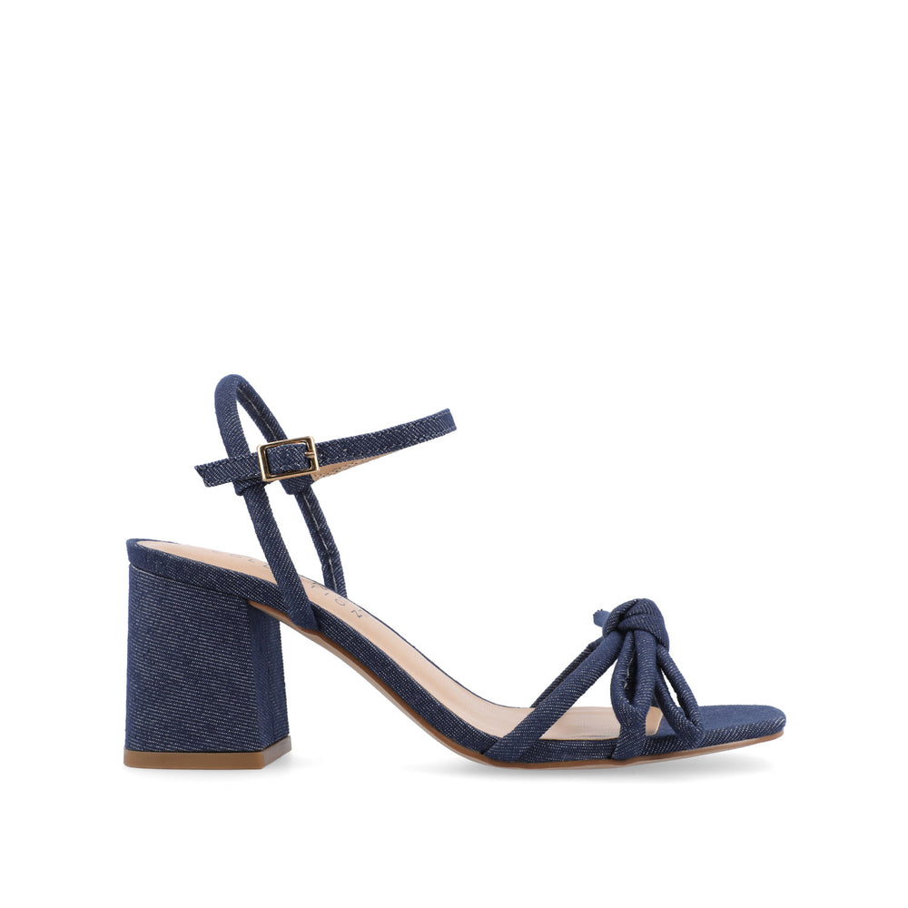 MERYL STRAPPY BLOCK HEELS IN FABRIC