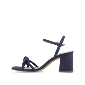 MERYL STRAPPY BLOCK HEELS IN FABRIC - Dark Denim