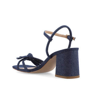 MERYL STRAPPY BLOCK HEELS IN FABRIC - Dark Denim