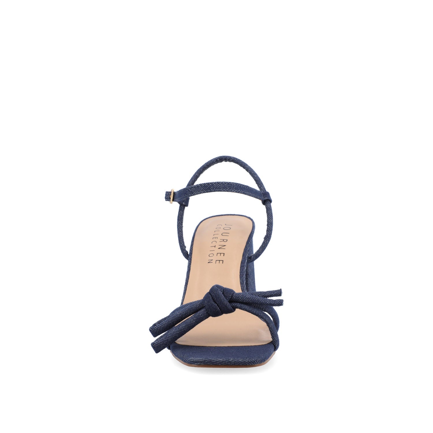 MERYL STRAPPY BLOCK HEELS IN FABRIC - Dark Denim