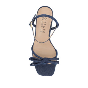 MERYL STRAPPY BLOCK HEELS IN FABRIC - Dark Denim