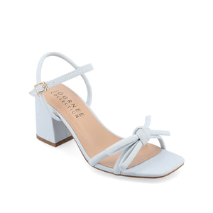 MERYL STRAPPY BLOCK HEELS IN FABRIC - Light Denim