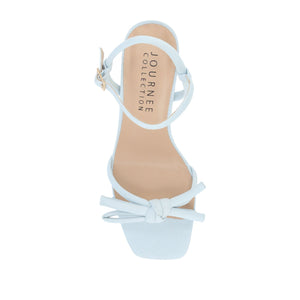 MERYL STRAPPY BLOCK HEELS IN FABRIC - Light Denim